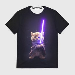 Футболка мужская Котик джедай, цвет: 3D-принт