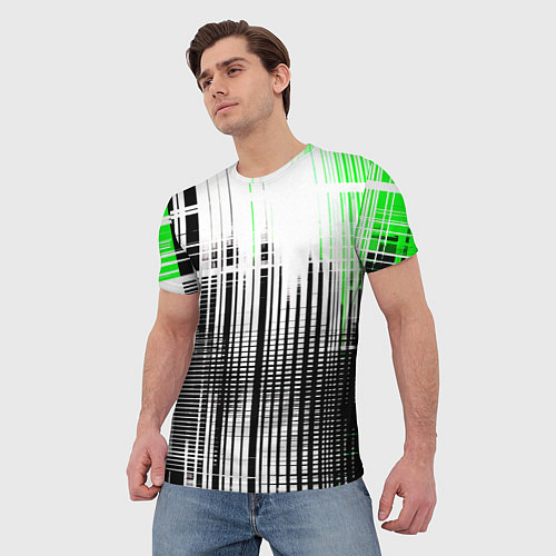 Мужская футболка Зелёно-чёрный гранж на белом фоне / 3D-принт – фото 3