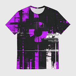 Футболка мужская Фиолетово-белый гранж на чёрном фоне, цвет: 3D-принт