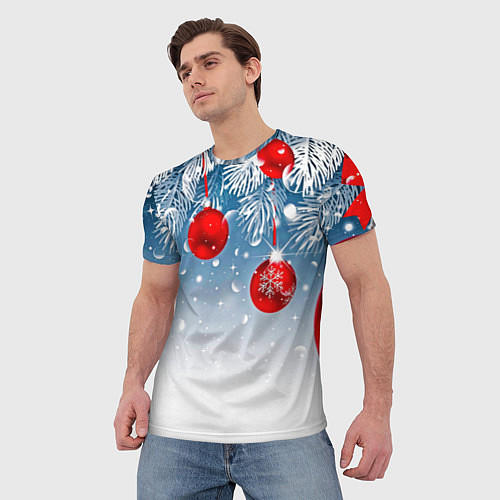 Мужская футболка Ёлочные ветви с игрушками / 3D-принт – фото 3