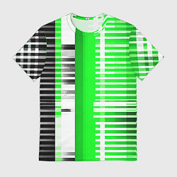 Футболка мужская Белые полосы на зелёно-чёрном фоне, цвет: 3D-принт