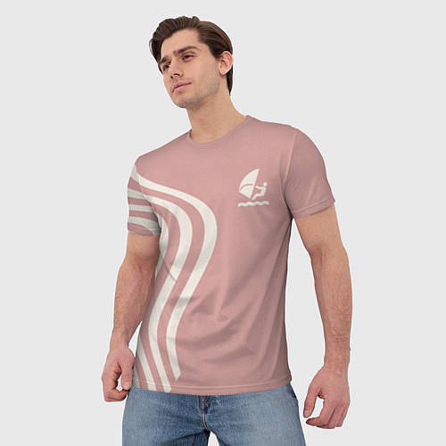 Мужская футболка Парусник и волны на розовом / 3D-принт – фото 3