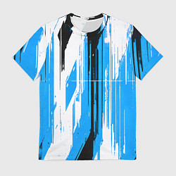 Футболка мужская Вертикальные чёрно-белые линии на синем фоне, цвет: 3D-принт