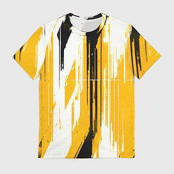 Футболка мужская Вертикальные чёрно-белые линии на жёлтом фоне, цвет: 3D-принт