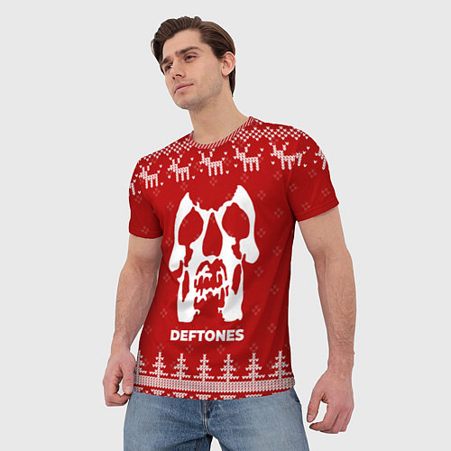 Мужская футболка Новогодний Deftones с оленями / 3D-принт – фото 3