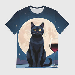 Футболка мужская Кот с вином под луной, цвет: 3D-принт