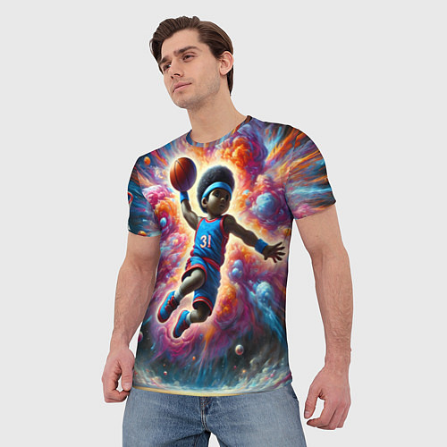 Мужская футболка Бейсболист и космос / 3D-принт – фото 3