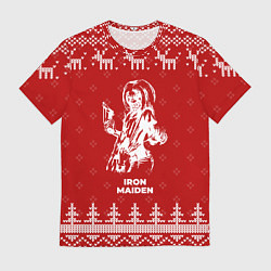 Футболка мужская Новогодний Iron Maiden с оленями, цвет: 3D-принт