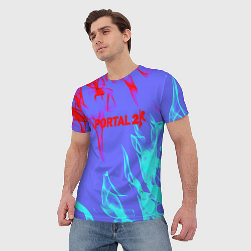 Мужская футболка Portal 2 neon flame steel / 3D-принт – фото 3
