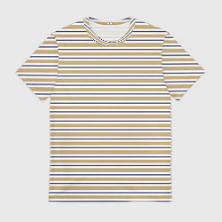 Футболка мужская Бежевый с синей полосой, цвет: 3D-принт