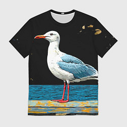 Футболка мужская Чайка на море ночью, цвет: 3D-принт