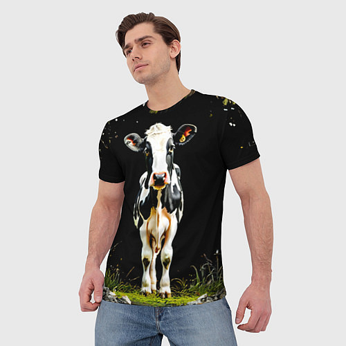 Мужская футболка Корова на черном / 3D-принт – фото 3
