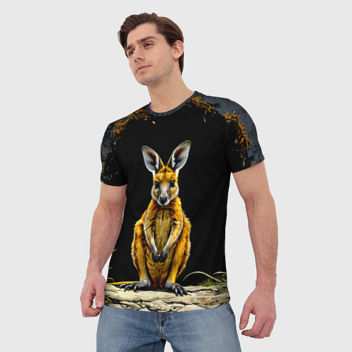 Мужская футболка Кенгуру на черном / 3D-принт – фото 3