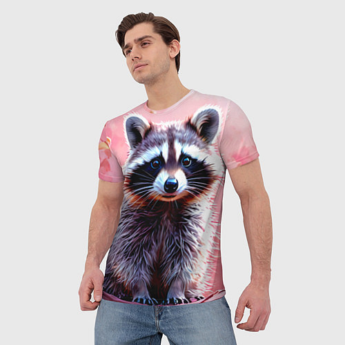 Мужская футболка Енот в розовом лесу / 3D-принт – фото 3