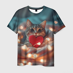 Футболка мужская Кошка с сердцем, цвет: 3D-принт