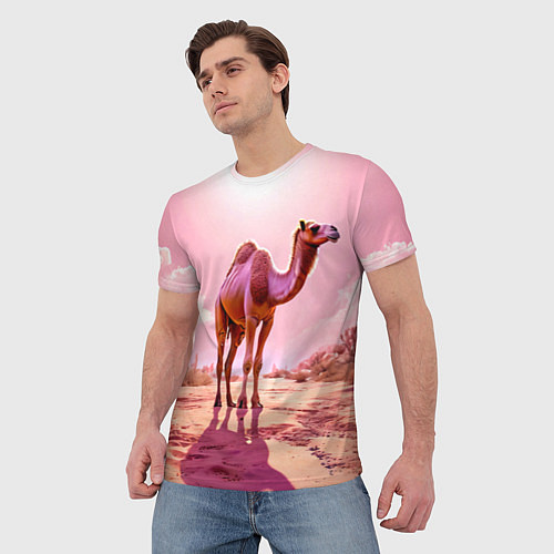 Мужская футболка Верблюд в розовой пустыне / 3D-принт – фото 3