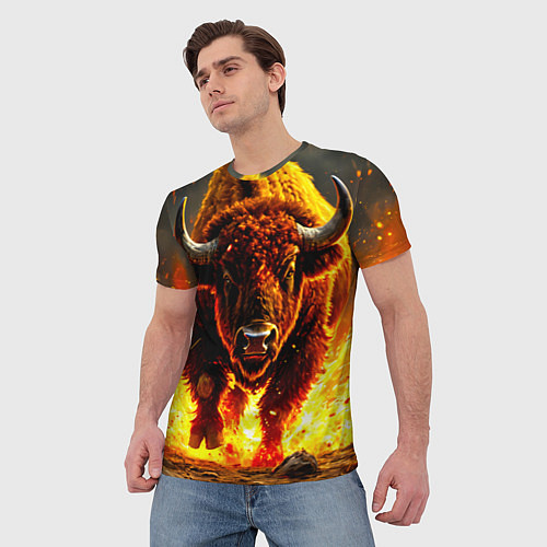 Мужская футболка Буйвол в огне / 3D-принт – фото 3