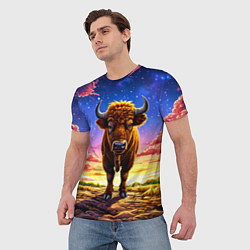 Футболка мужская Буйвол в звездной ночи, цвет: 3D-принт — фото 2