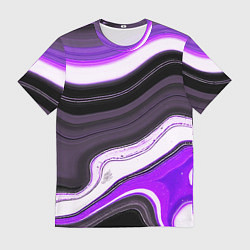 Футболка мужская Волнистые горизонтальные чёрно-фиолетовые полосы н, цвет: 3D-принт