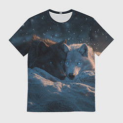 Футболка мужская Влюбленные волки лежат вместе, цвет: 3D-принт