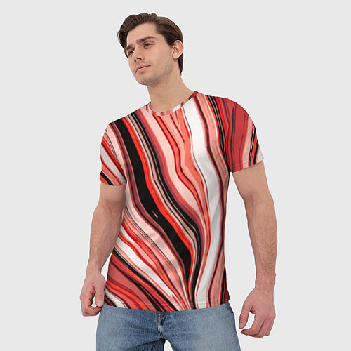 Мужская футболка Волнистые вертикальные чёрно-красные полосы / 3D-принт – фото 3