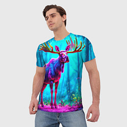 Футболка мужская Лось в сереневом свете, цвет: 3D-принт — фото 2