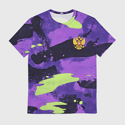 Футболка мужская Герб РФ на фиолетовом камуфляже, цвет: 3D-принт