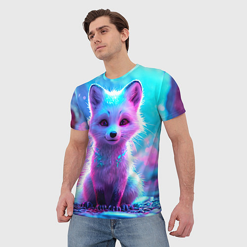 Мужская футболка Песец в неоновом свете / 3D-принт – фото 3