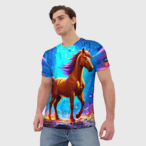 Мужская футболка Лошадь в ярких лучах / 3D-принт – фото 3