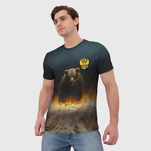 Мужская футболка Русский медведь в огненном поле / 3D-принт – фото 3
