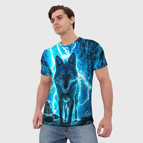 Мужская футболка Волк в разрядах молнии / 3D-принт – фото 3