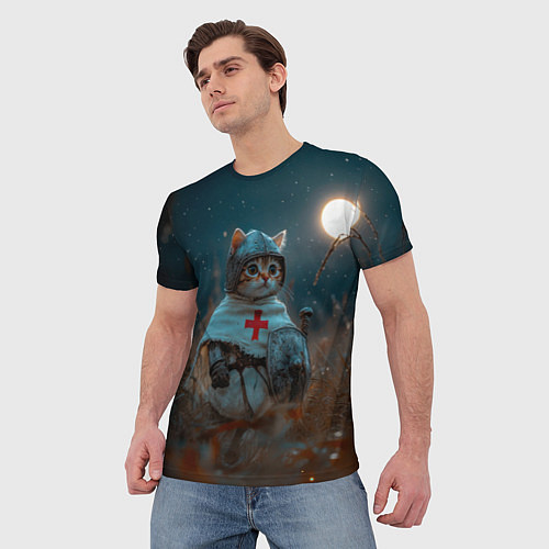 Мужская футболка Котенок рыцарь / 3D-принт – фото 3