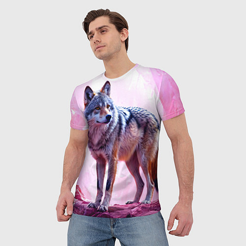 Мужская футболка Волк в розовом / 3D-принт – фото 3