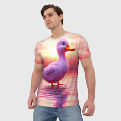 Футболка мужская Уточка на розовом озере, цвет: 3D-принт — фото 2