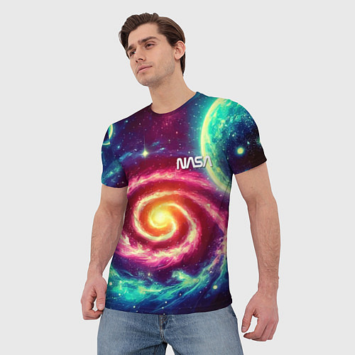 Мужская футболка Spiral galaxy - neon glow / 3D-принт – фото 3