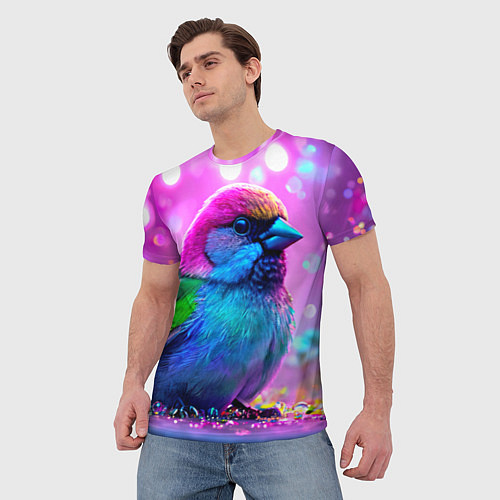 Мужская футболка Неоновый воробей / 3D-принт – фото 3