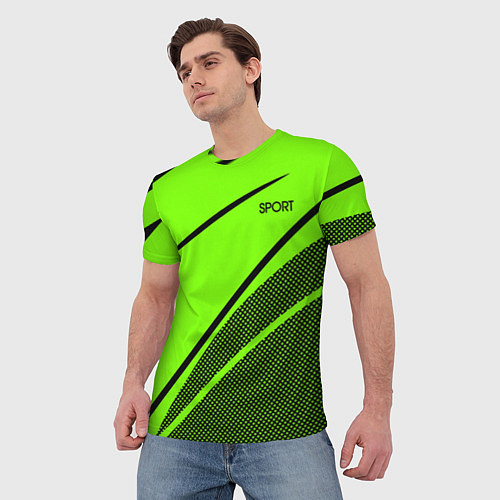 Мужская футболка Sport ярко-зелёный с чёрным точечный / 3D-принт – фото 3