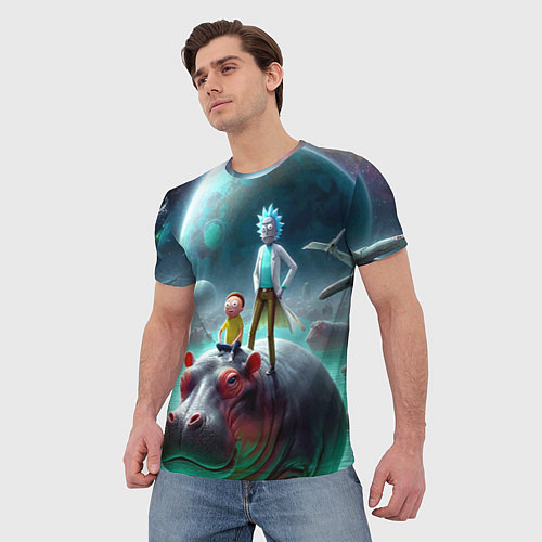 Мужская футболка Рик и Морти сидят на бегемоте - нейроарт фантазия / 3D-принт – фото 3