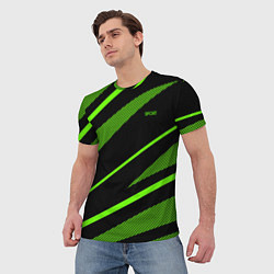 Футболка мужская Sport чёрный и зелёный полосы, цвет: 3D-принт — фото 2