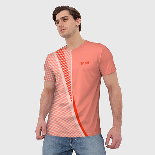 Мужская футболка Sport персиковый с полосой / 3D-принт – фото 3