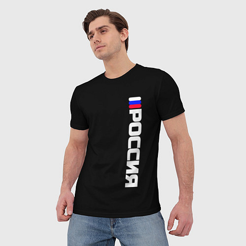 Мужская футболка Россия с флагом чёрный фон / 3D-принт – фото 3