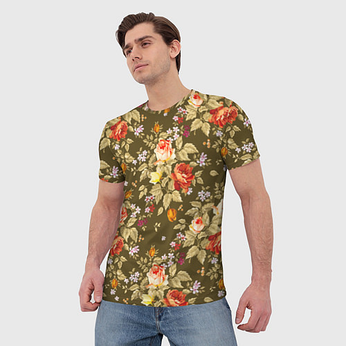 Мужская футболка Розы садовые и цветы полевые / 3D-принт – фото 3