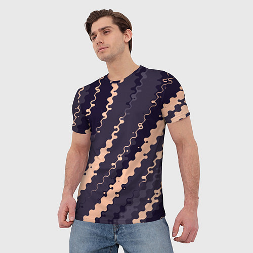 Мужская футболка Фиолетовый с бежевым искажённые полосы / 3D-принт – фото 3