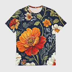 Футболка мужская Маки и пионы старинный паттерн, цвет: 3D-принт