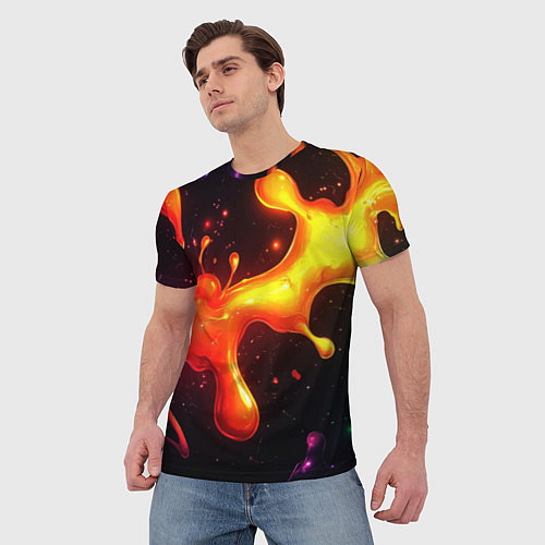 Мужская футболка Радужные кляксы на черном фоне / 3D-принт – фото 3