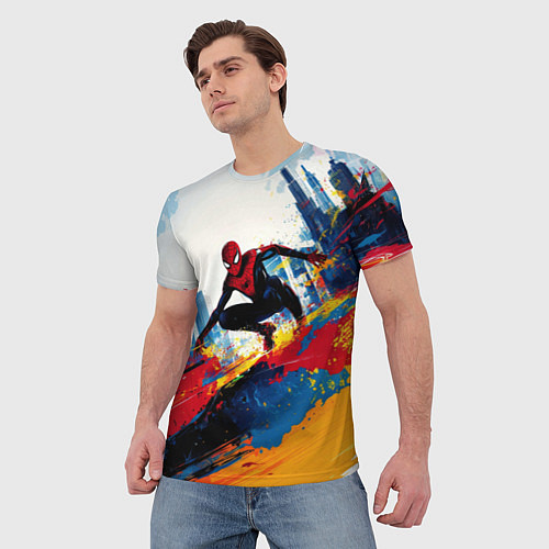 Мужская футболка Человек - паук и пролитая краска / 3D-принт – фото 3