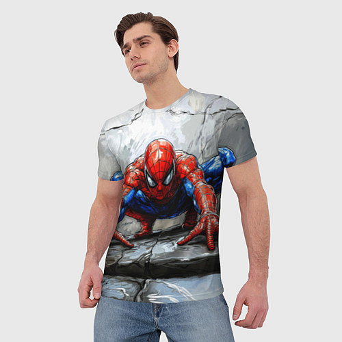 Мужская футболка Человек-паук палзет на стене / 3D-принт – фото 3