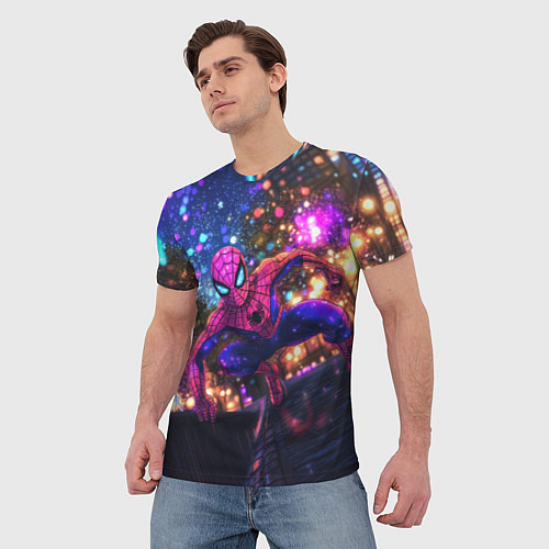 Мужская футболка Человек-паук и фиолетовый свет / 3D-принт – фото 3