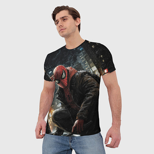 Мужская футболка Человек-паук и поздняя ночь / 3D-принт – фото 3