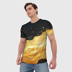 Футболка мужская Золотистая материя на черном фоне, цвет: 3D-принт — фото 2